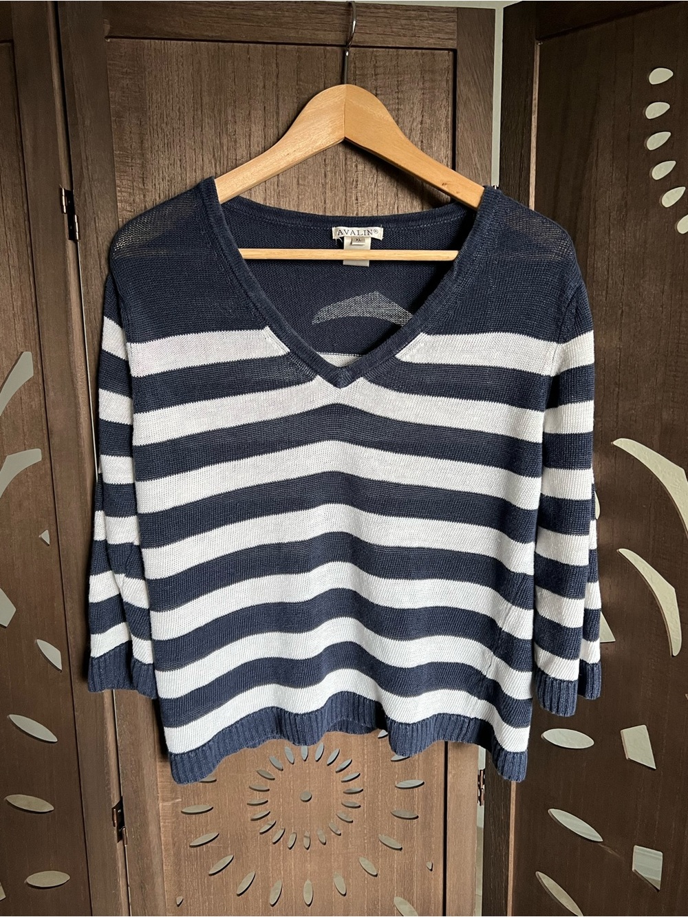 Avalin Navy & White Striped V-Neck Sweater